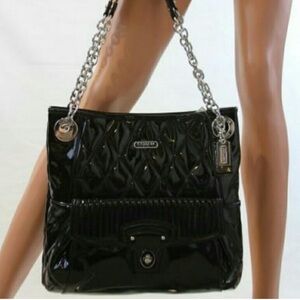 Coach Black Poppy Liquid Glass Quilted Leather Shoulder/crossbody Bag